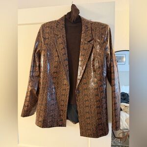 DANIELLE BERNSTEIN Shiny Brown Snake Print Blazer